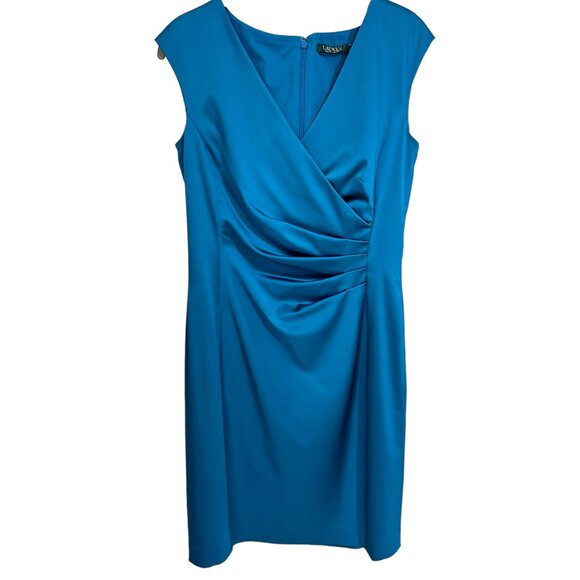 Lauren Ralph Lauren Dresses & Skirts - Lauren Ralph Lauren Teal Blue Satin V Neck Cocktail Party Dress Sleeveless Sz 10